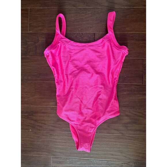 Aerie Hot Pink Ribbed One Piece Swimsuit Medium - Picture 1 of 6